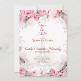 Tarjeta de aviso de Quinceañera de rosas florales 