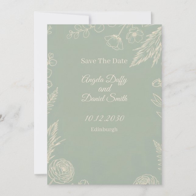 Tarjeta de aviso de Sage Line Art Floral (Anverso)