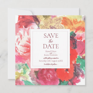 Tarjeta de aviso de salvación floral roja y rosa v