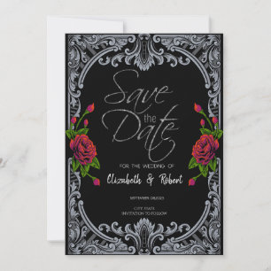 Tarjeta de aviso de salvación gótico de rosas roja