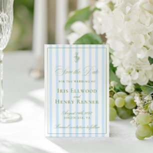 Tarjeta de aviso de salvia y azul clásico elegante