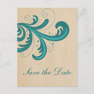 Tarjeta de aviso de teal con remolinos elegantes