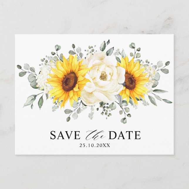 Tarjeta de aviso Sunflower Ivory Peony Eucalyptus  (Anverso)