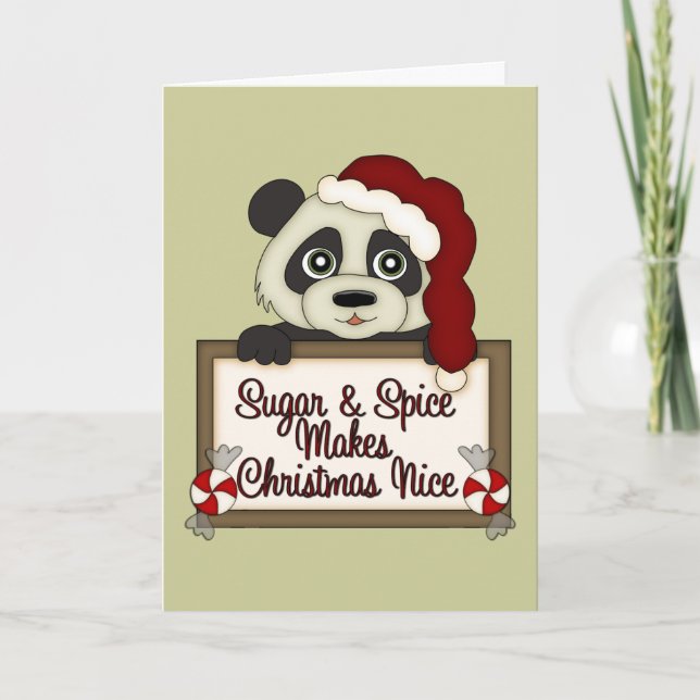 Tarjeta de azúcar y especias Panda para navidades (Anverso)