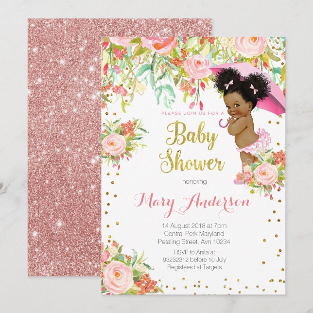 Tarjeta de Baby Shower African American Princess (Anverso / Reverso)