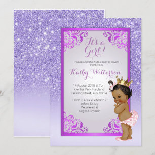 Tarjeta de Baby Shower African American Purple Gol