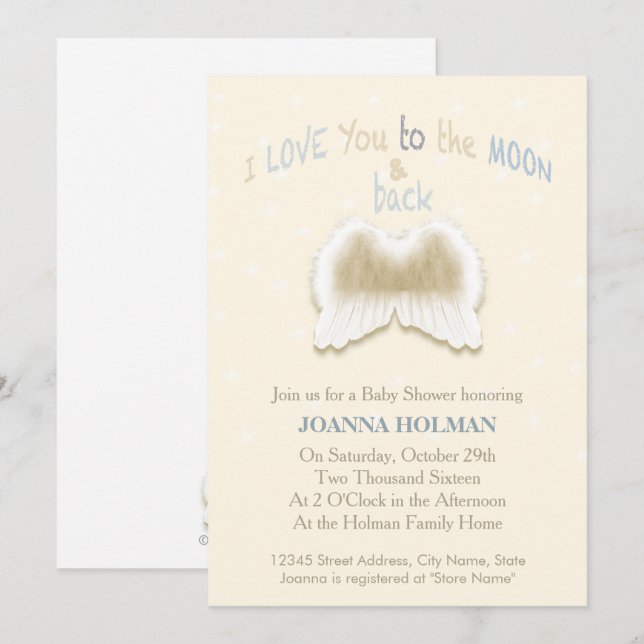 Tarjeta de Baby Shower Angel Wings (Anverso / Reverso)