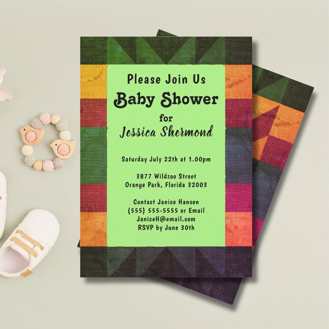 Tarjeta de Baby Shower Aztec Tribal Resumen Retro  (Aztec Tribal Abstract Retro 70's Baby Shower Card)