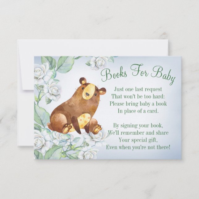 Tarjeta de Baby Shower Bear Woodland Trae Un Libro (Anverso)