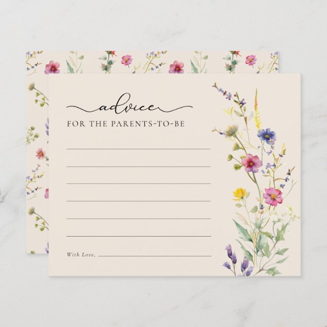 Tarjeta de Baby Shower Beige Wildflower Floral (Anverso / Reverso)