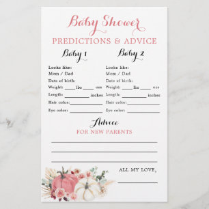 Tarjeta de Baby Shower Boho Twin Pink and White Pu