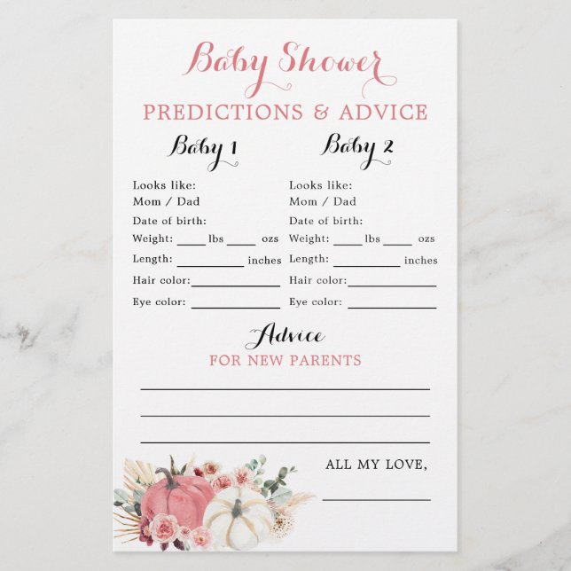 Tarjeta de Baby Shower Boho Twin Pink and White Pu (Anverso)