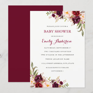 Tarjeta de Baby Shower Burgundy Floral Fall