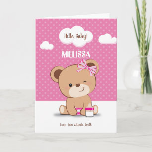 Tarjeta de Baby Shower Cute Baby Bear para Chica