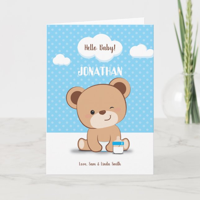 Tarjeta de Baby Shower Cute Baby Bear para el niño (Anverso)