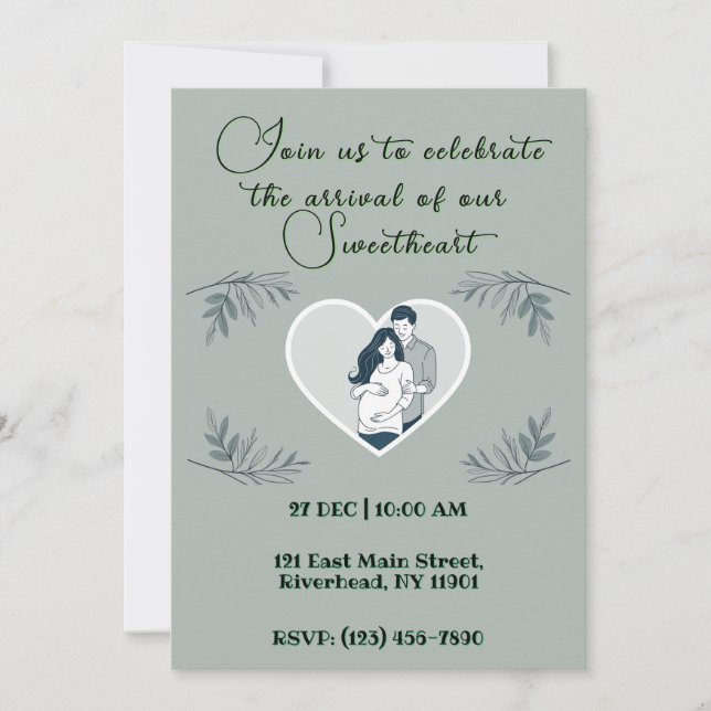 Tarjeta de Baby Shower de gran corazón con padres  (Anverso)