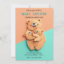 Tarjeta de Baby Shower de la familia Cute Bear