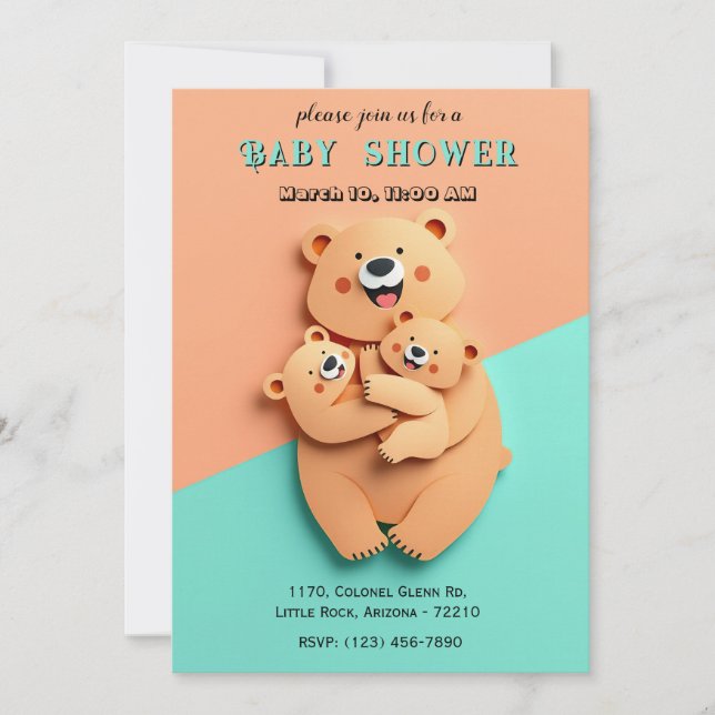 Tarjeta de Baby Shower de la familia Cute Bear (Anverso)