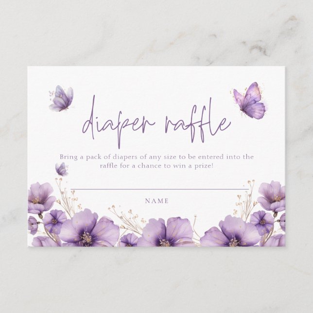 Tarjeta de Baby Shower de morado Butterfly Diaper  (Anverso)