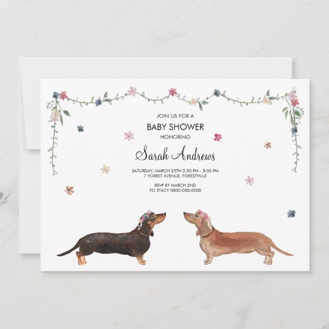 Tarjeta de Baby Shower de perro de Dachshund (Anverso)