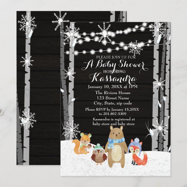 Tarjeta de Baby Shower de Winter Woodland Animals  (Anverso / Reverso)