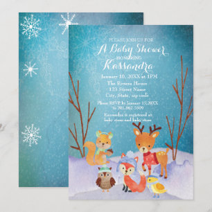 Tarjeta de Baby Shower de Winter Woodland Animals