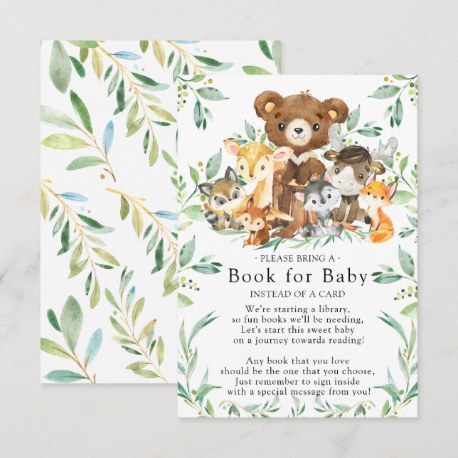 Tarjeta de Baby Shower de Woodland Friends para be (Anverso / Reverso)