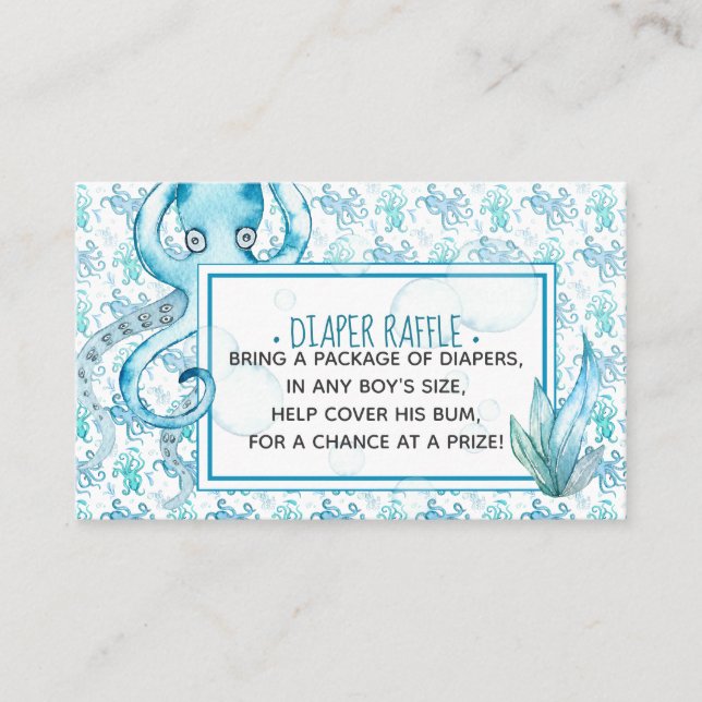 Tarjeta de Baby Shower Diaper Raffle Cute Blue Oct (Anverso)