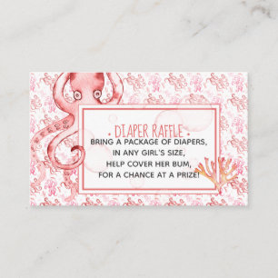 Tarjeta de Baby Shower Diaper Raffle de pulpo rosa