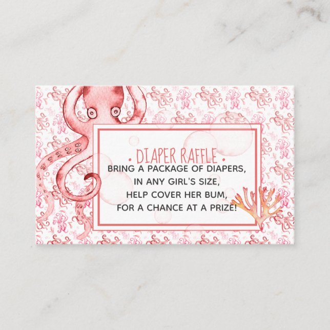 Tarjeta de Baby Shower Diaper Raffle de pulpo rosa (Anverso)