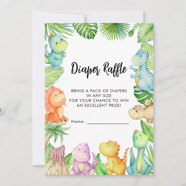 Tarjeta de Baby Shower Diaper Raffle Dinosaur (Anverso)