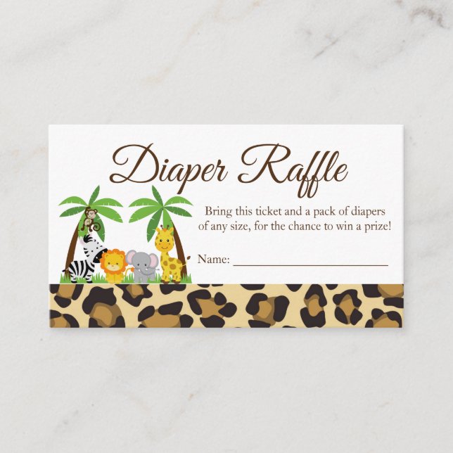 Tarjeta de Baby Shower Diaper Raffle Jungle Safari (Anverso)