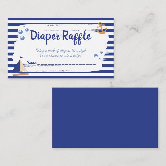 Tarjeta de Baby Shower Diaper Raffle Sailor Marine (Anverso / Reverso)