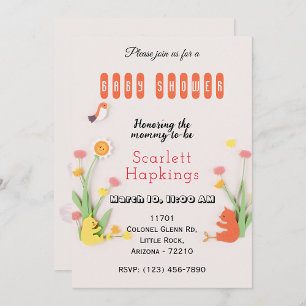 Tarjeta de Baby Shower dulce animal y floral