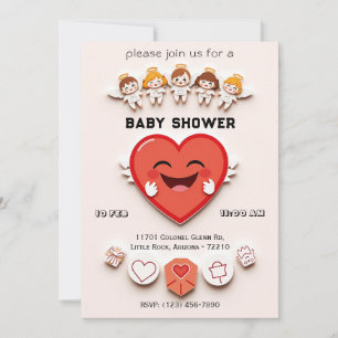 Tarjeta de Baby Shower dulce con corazón y ángeles