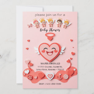 Tarjeta de Baby Shower dulce con corazón y ángeles