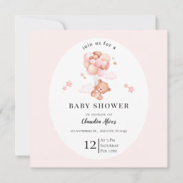 Tarjeta de baby shower floral rosa pastel