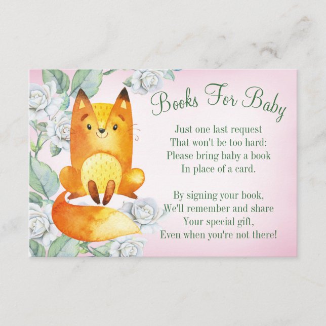 Tarjeta de Baby Shower Fox Woodland Trae Un Libro (Anverso)