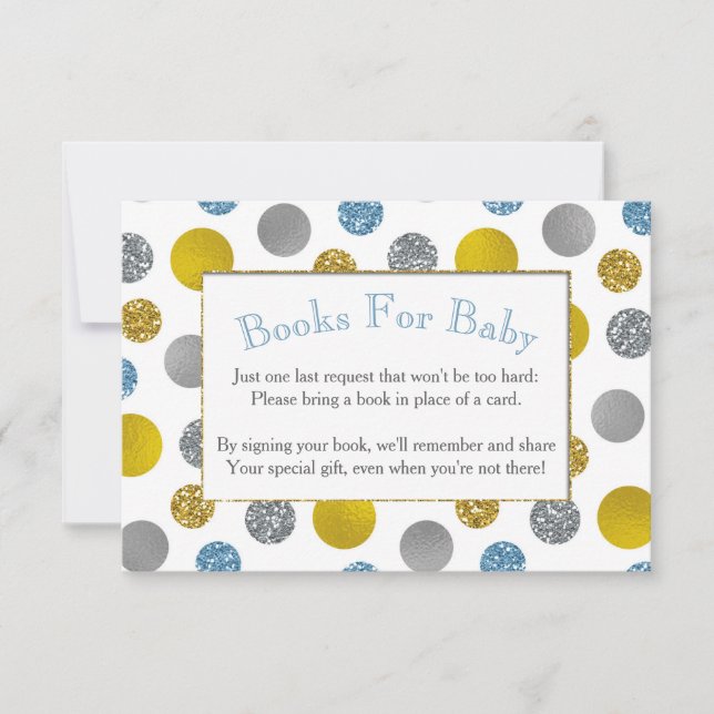 Tarjeta de Baby Shower Gold Silver Blue Dots (Anverso)