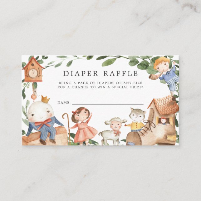 Tarjeta de Baby Shower Nursery Rhymes Diaper Raffl (Anverso)