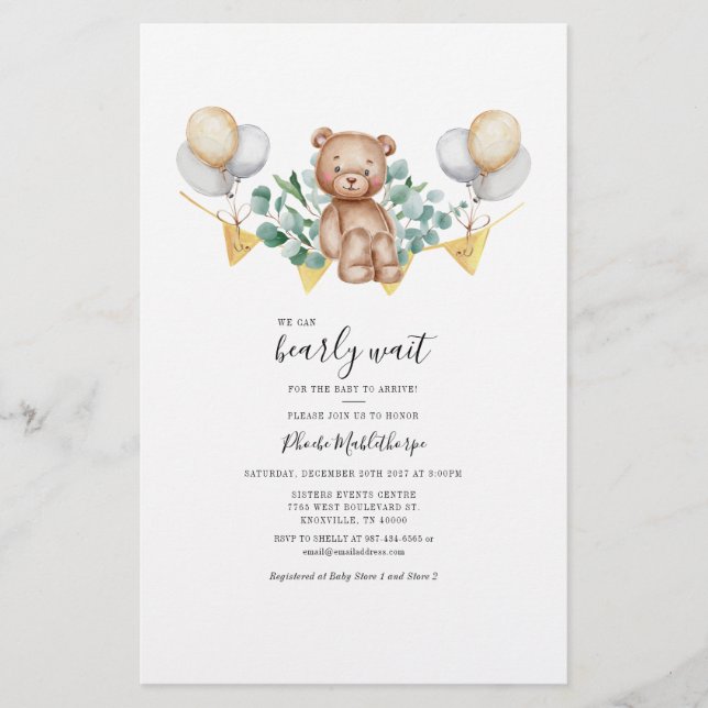 Tarjeta de Baby Shower para ecología del oso presu (Anverso)