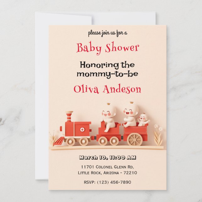 Tarjeta de Baby Shower para el tren de bebé (Anverso)