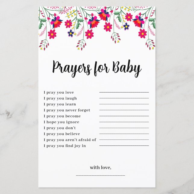 Tarjeta de Baby Shower para las oraciones florales (Anverso)