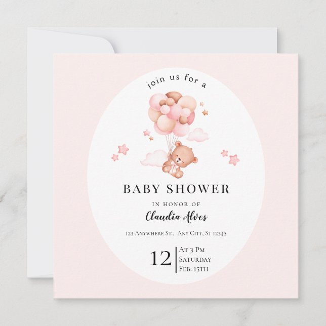 Tarjeta de Baby Shower Pastel Pink Floral (Anverso)