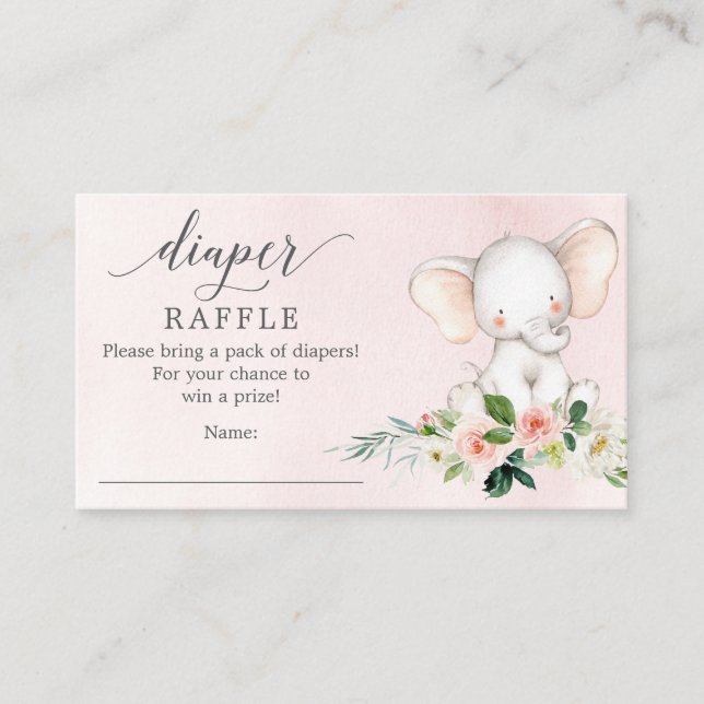 Tarjeta de Baby Shower Pink Elephant Diaper Raffle (Anverso)
