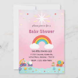 Tarjeta de Baby Shower Rainbow con Juguetes Cute