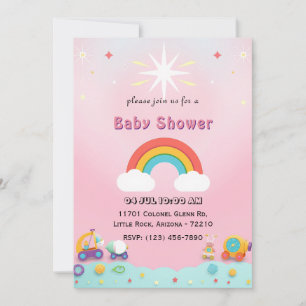 Tarjeta de Baby Shower Rainbow con Juguetes Cute