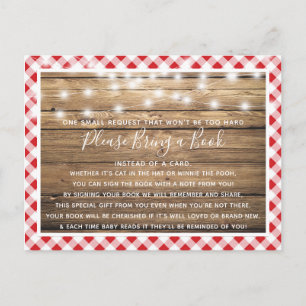 Tarjeta de Baby Shower Red Gingham Rustic Wood