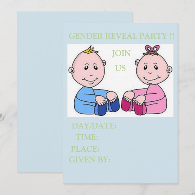 tarjeta de baby shower REVELACIÓN DE SEXO (Anverso / Reverso)