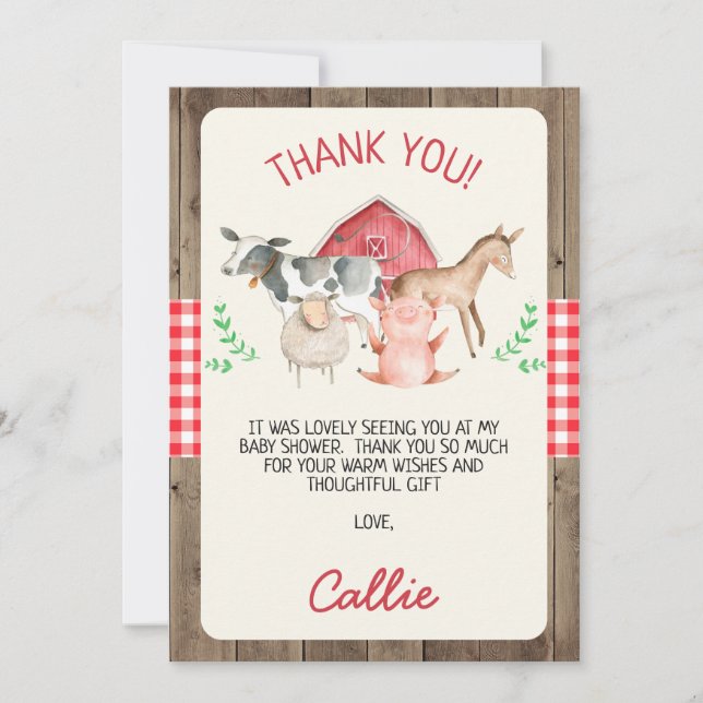 Tarjeta de Baby Shower Rustic Farm Animals (Anverso)